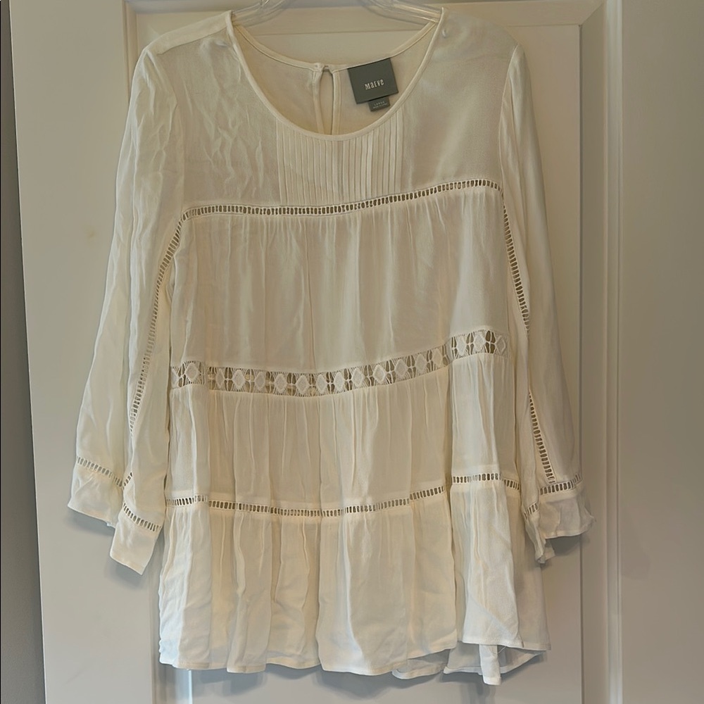 Maeve Cream Pleated 3/4 Sleeve Blouse
